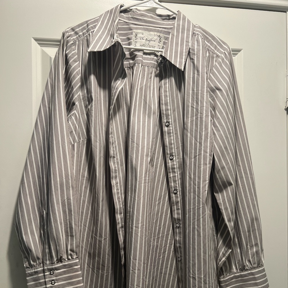 Gray Striped Women Shirt